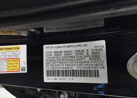 2019 Honda Accord Lx from USA, damaged, VIN 1HGCV1F1XKA045157